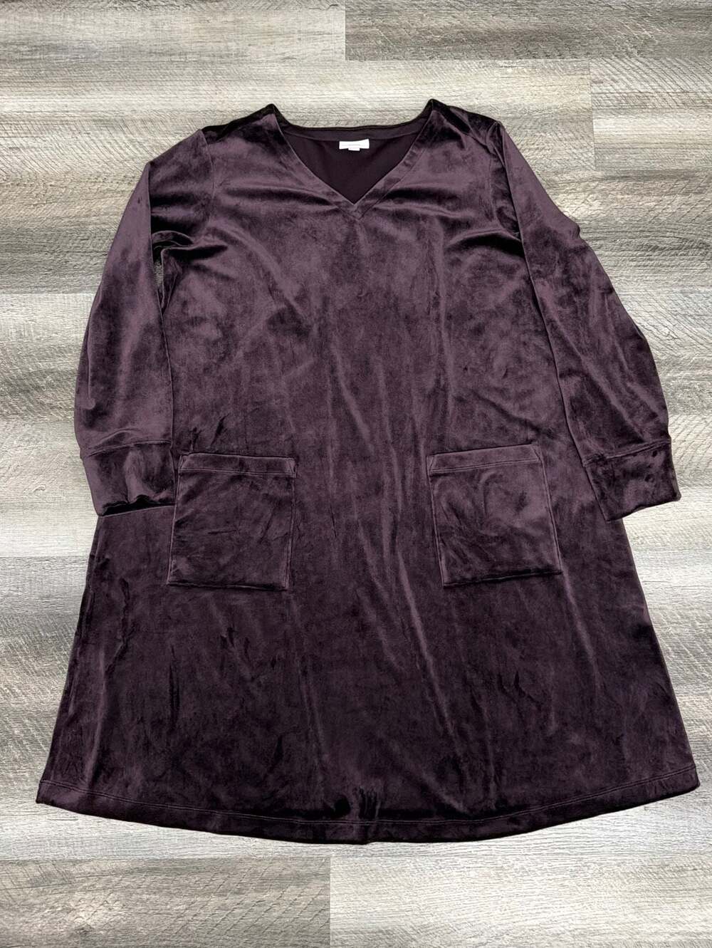 Pure Jill Velour A-Line V-Neck Shift Dress with Pockets in Plum Huckleberry